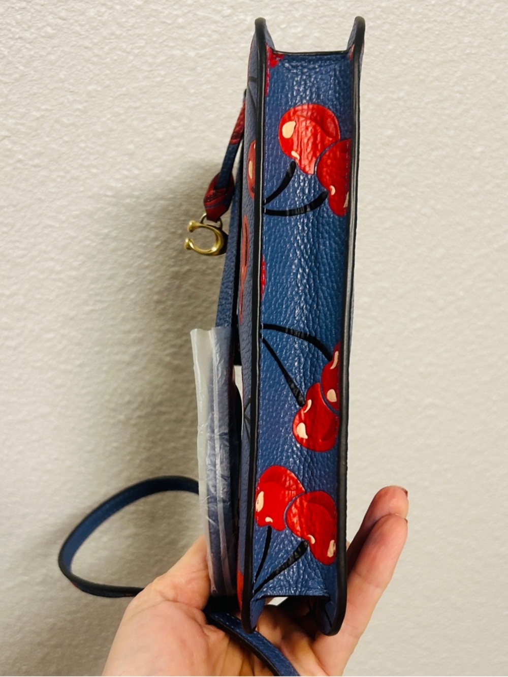 Coach Cherry Print Blue Crossbody Wallet Bag 8 inches New - Picture 8 of 12